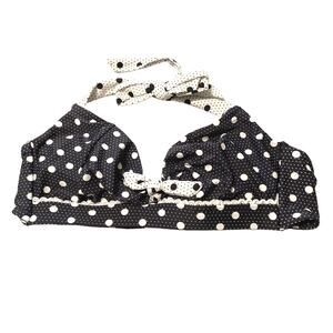 Crown & Ivy Navy Blue Polka Dot Bralette Bikini Top Medium Halter & Back Tie